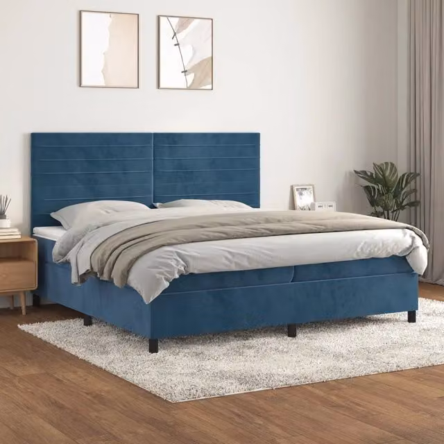 Giroletto a Molle con Materasso Blu Scuro 200x200 cm in Velluto 3143107