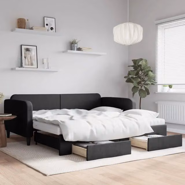 Divano Letto Estraibile con Cassetti vidaXL in Tessuto Nero L/P/H: 223 x 100 x 75 cm – 1