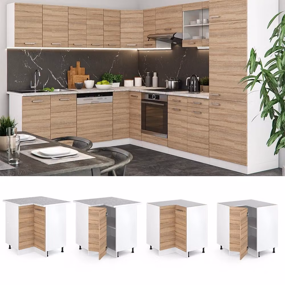 Mobile ad angolo per cucina Vicco R-Line Sonoma e Bianco con ante a soffietto, L: 75.6 cm, H: 81.6 cm, P: 46.0 cm – 2