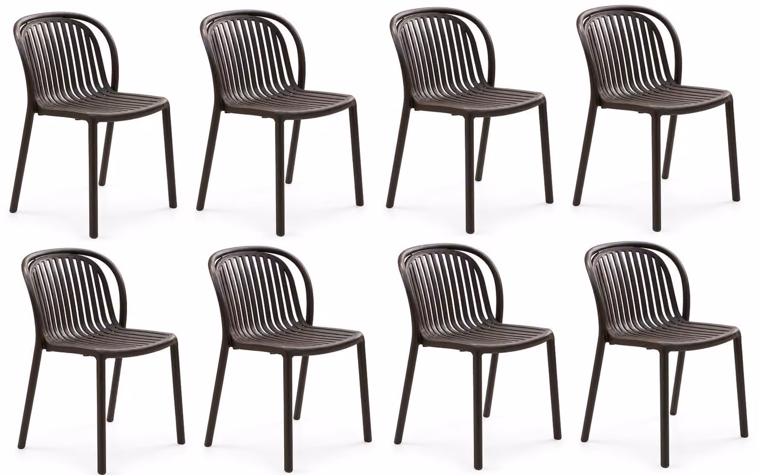 Sedia moderna, 8 pezzi, in plastica, con schienale e seduta dotati di elementi verticali
