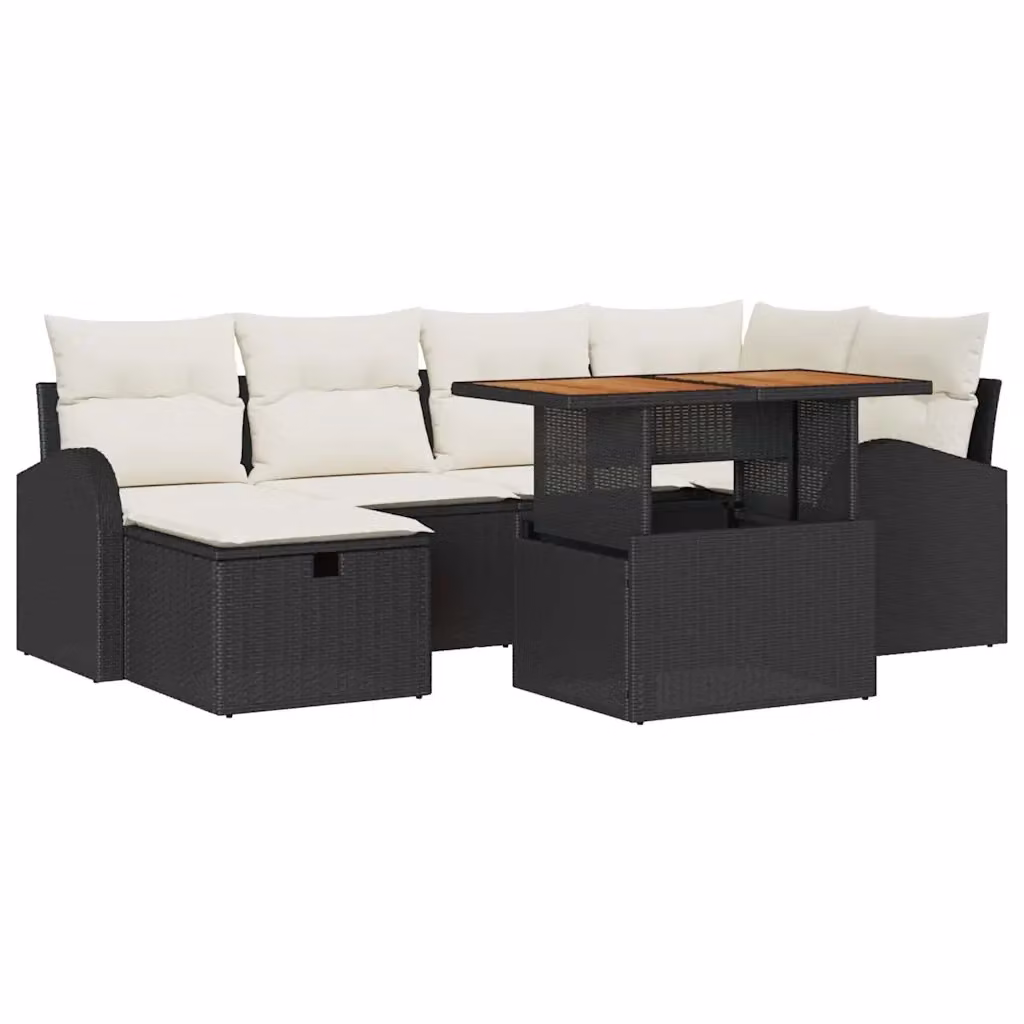 Set Divano da Giardino vidaXL 7 Pezzi in Polyrattan Nero con Cuscini e Tavolino da Esterno a Forma di L – 2