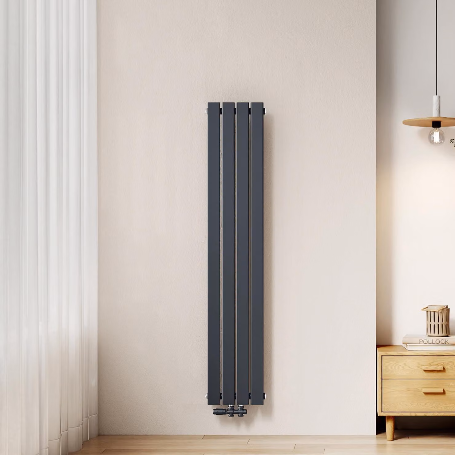 Radiatore a pannello design, modello EMKE, piatto, dimensioni 160 x 30,4 cm, a singolo strato, potenza 501 W, colore antracite
