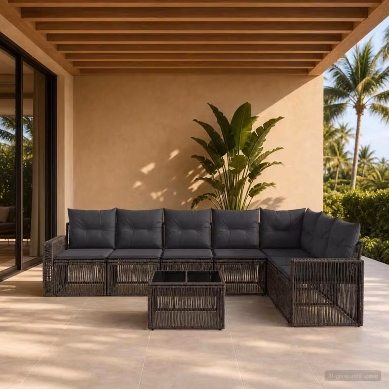Maison Exclusive - Set da giardino composto da 8 pezzi. Divano da esterno in rattan sintetico, colore grigio e grigio scuro