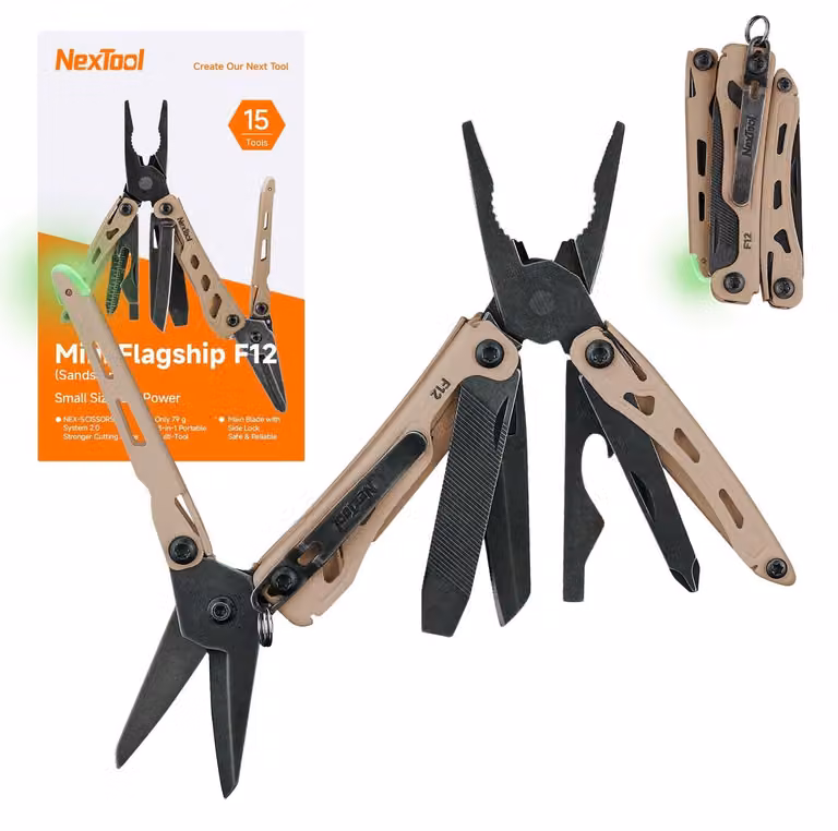 Multitool compatto - Multiutensile tascabile 13 in 1 - Con blocco di sicurezza - Portachiavi
