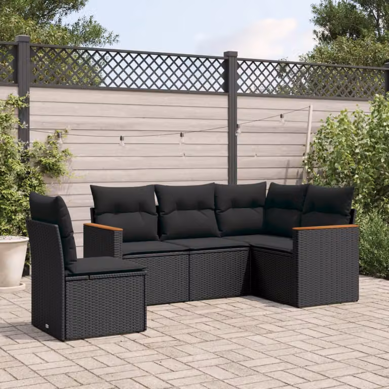Set Divani da Giardino a L vidaXL in Polyrattan Nero con Cuscini e Struttura in Acciaio Verniciato a Polvere