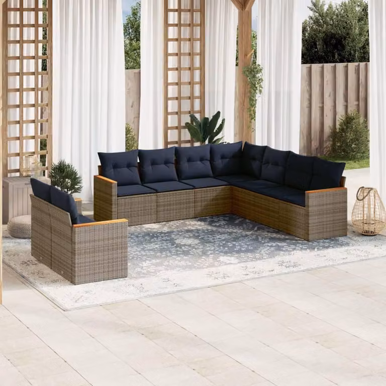 Maison Exclusive - Set di 9 pezzi per giardino con cuscini, grigio, polyrattan