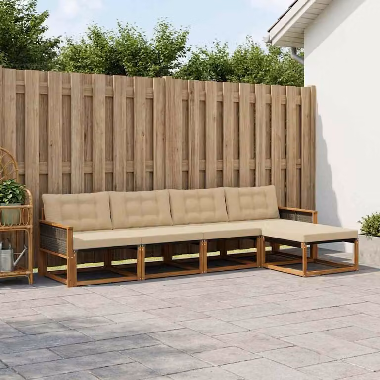 Set di divani da esterno vidaXL 5 pezzi in legno di acacia con cuscini beige e marrone