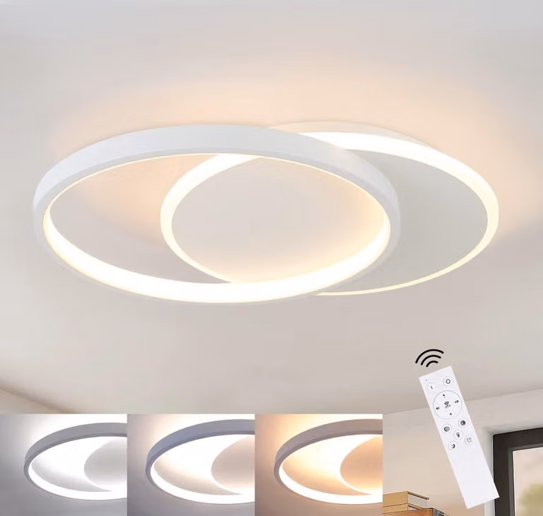 ZMH LED plafoniera dimmerabile con telecomando plafoniera bianca 35W moderna piatta con 2 anelli rotondi per soggiorno camera da letto cucina camera da letto corridoio sala da pranzo