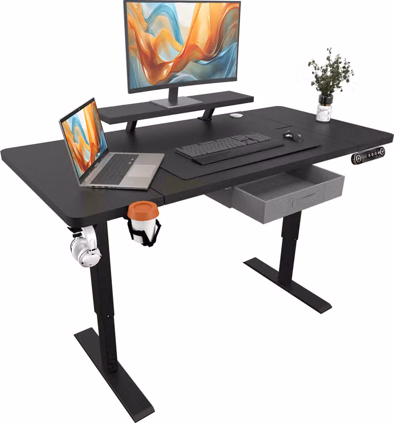 Hilodesk 160cm Altezza regolabile scrivanie elettriche Sit and Stand Desk Stand per scrivanie di casa ufficio con supporto per monitor e cassetto,Nero