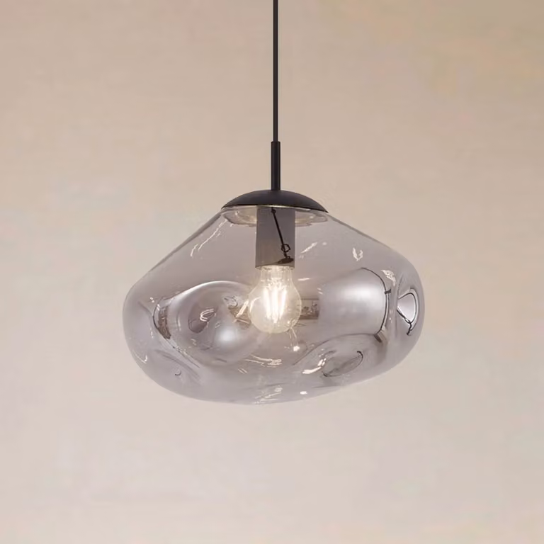 Lampada a sospensione in vetro Lelia Lindby, dimmerabile, Alluminio / Grigio / Zincato, Soggiorno / Sala da pranzo, Vetro, Design, Lampada a sospensione