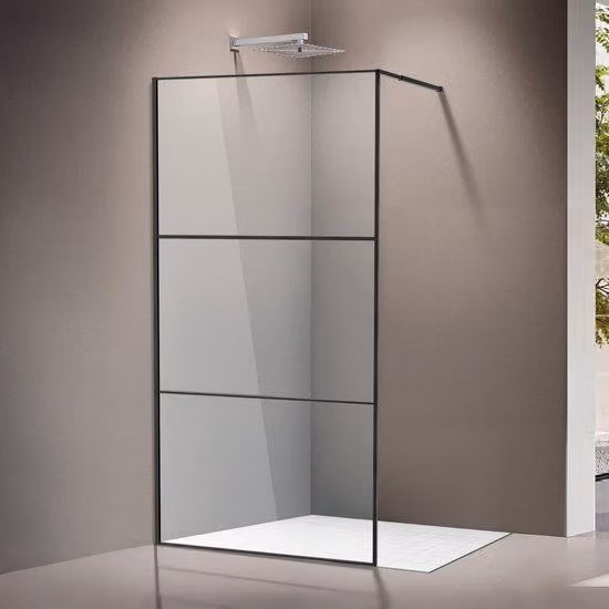 Cabina doccia angolare, dimensioni 100x200 cm, colore nero, vetro di sicurezza da 5 mm, regolabile, installabile sia a sinistra che a destra, montaggio a parete