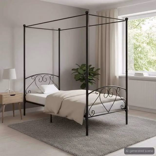Letto a baldacchino vidaXL in metallo nero L/P/H: 200 x 90 x 198 cm – 1