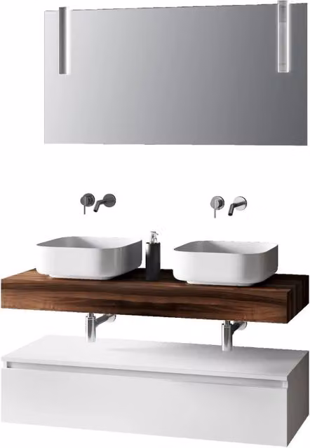 Composizione bagno con doppio lavabo ASTRA 7 pezzi noce e bianco L: 120 cm, P: 45 cm, H: 190 cm