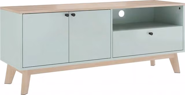 Mobile TV HOMCOM moderno con 2 ante, cassetto e vano aperto, Verde chiaro, Larghezza: 120 cm – 1