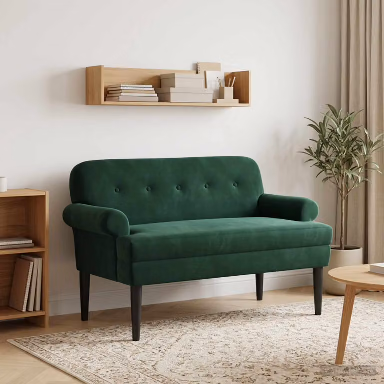 Loveseat vidaXL in velluto verde con bottoni imbottiti, L: 120 cm, P: 66 cm, H: 78 cm