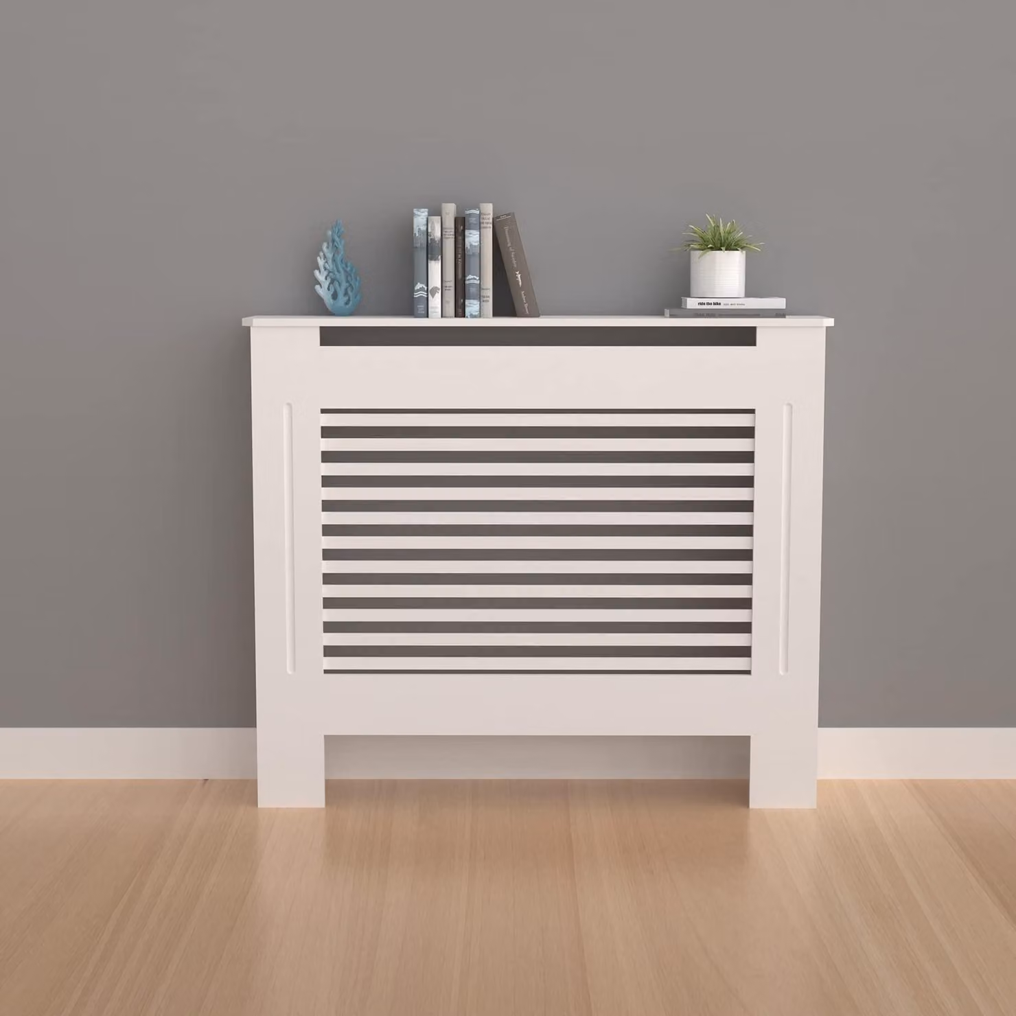 Copertura per radiatore in legno, altezza 92 cm, con listelli orizzontali