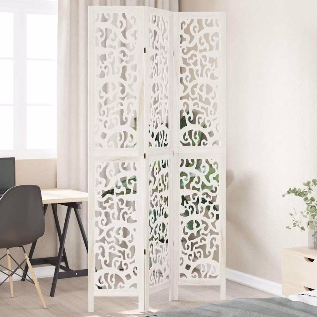 vidaXL Divisorio Ambienti 3 Pannelli in Legno Massello di Paulownia Bianco Moderno H: 220 cm, L: 110 cm