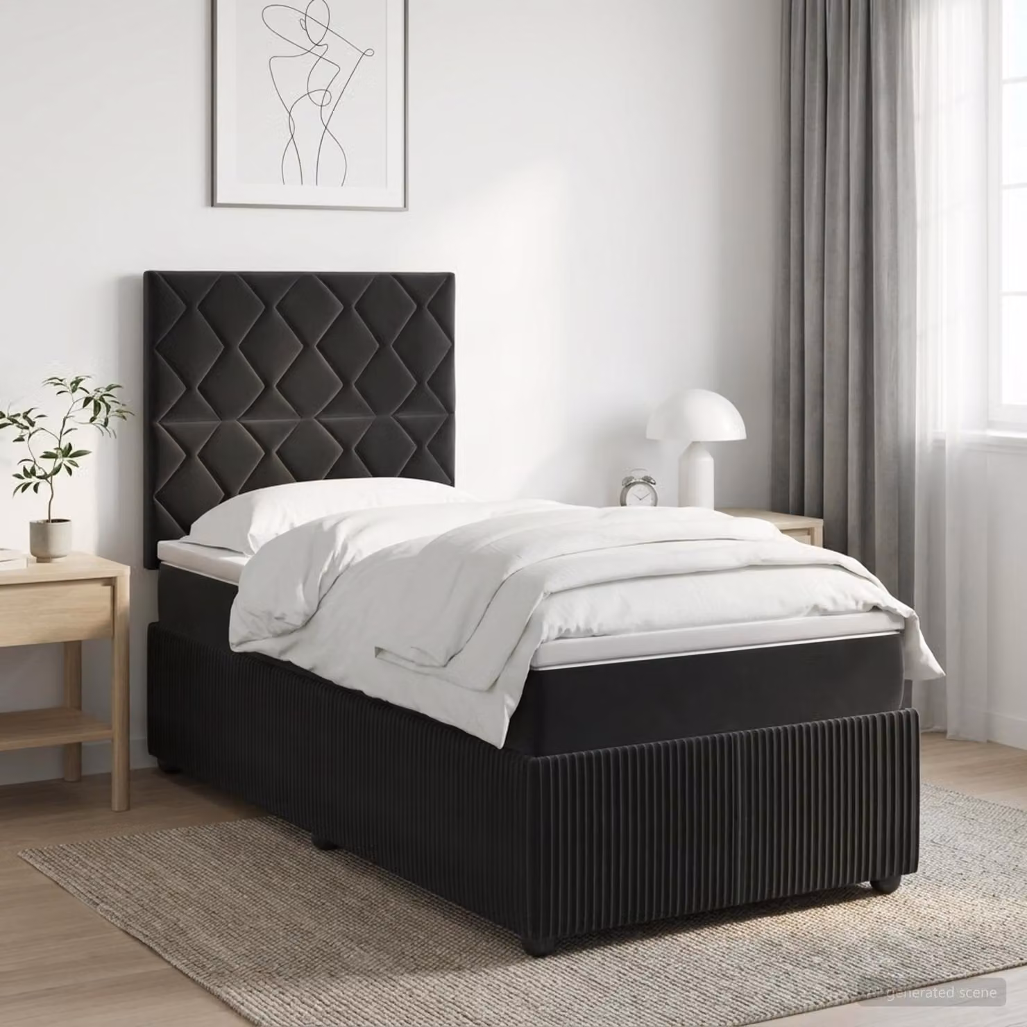 Letto Box Spring vidaXL in Velluto Nero con Materasso Ibrido e Illuminazione LED, L 200 cm x L 100 cm
