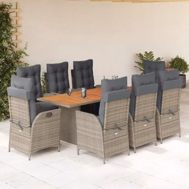 Set da pranzo da giardino moderno vidaXL in legno di acacia e polyrattan grigio, 9 pezzi
