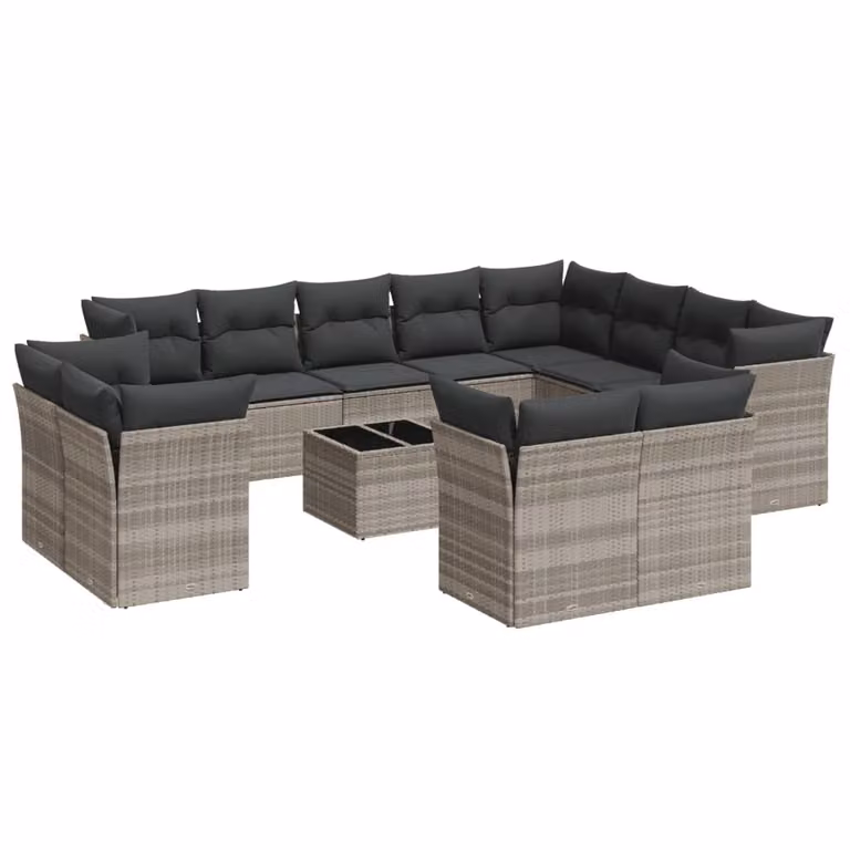 Set Divani Giardino 13 pz con Cuscini Grigio Chiaro Polyrattan