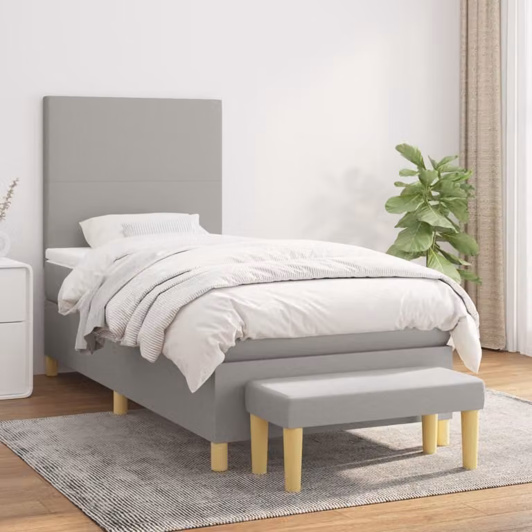 The Living Store Letto a molle con materasso grigio chiaro 90x200 cm in tessuto
