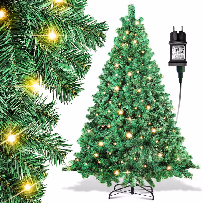 Jopassy Albero di Natale artificiale con illuminazione Albero di Natale a LED per decorazioni natalizie, in PE e PVC, 210 cm incl. 1200 aghi in PVC, 400 luci LED bianco caldo