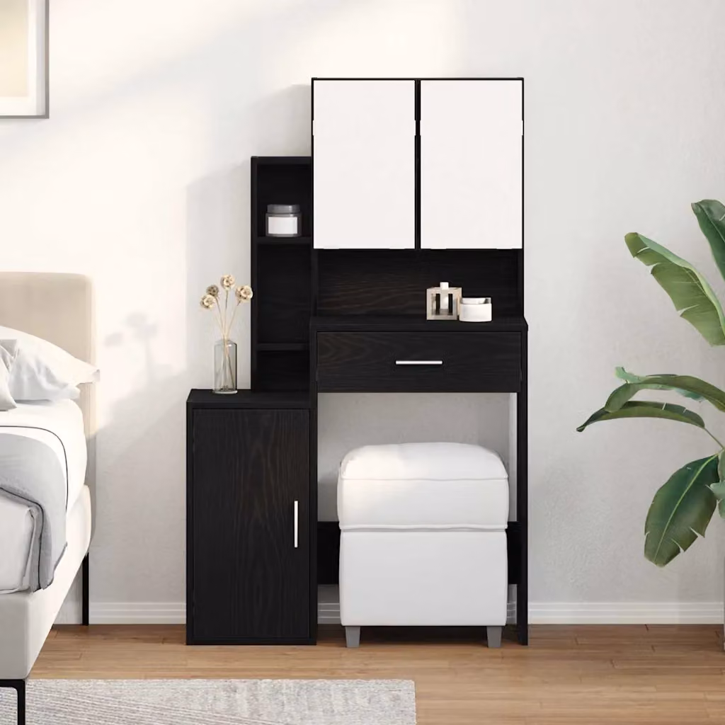 vidaXL Tavolo da Trucco Moderno in Rovere e Nero L/P/H: 80 x 35 x 132 cm