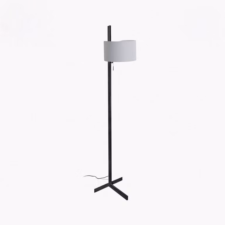 Lampada da terra STAND UP E27 15W alluminio nero opaco, grigio textilene L:30cm H:175cm dimmerabile