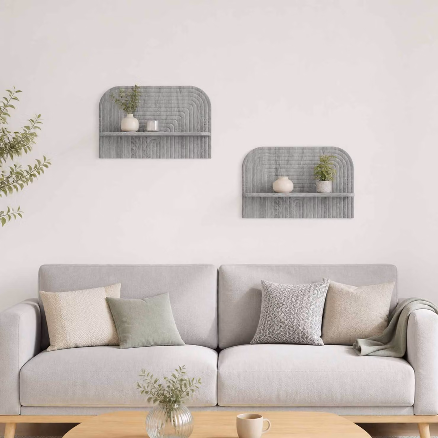 Set di 2 Scaffali da parete moderni vidaXL in legno e MDF, colore grigio, L 60 cm x P 13,5 cm x H 37,5 cm