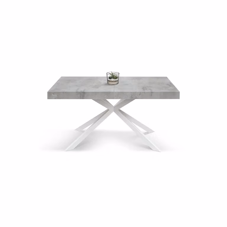 Tavolo CAMAIORE in legno, finitura grigio cemento e base a X in metallo bianco, allungabile 180×90 cm - 260×90 cm