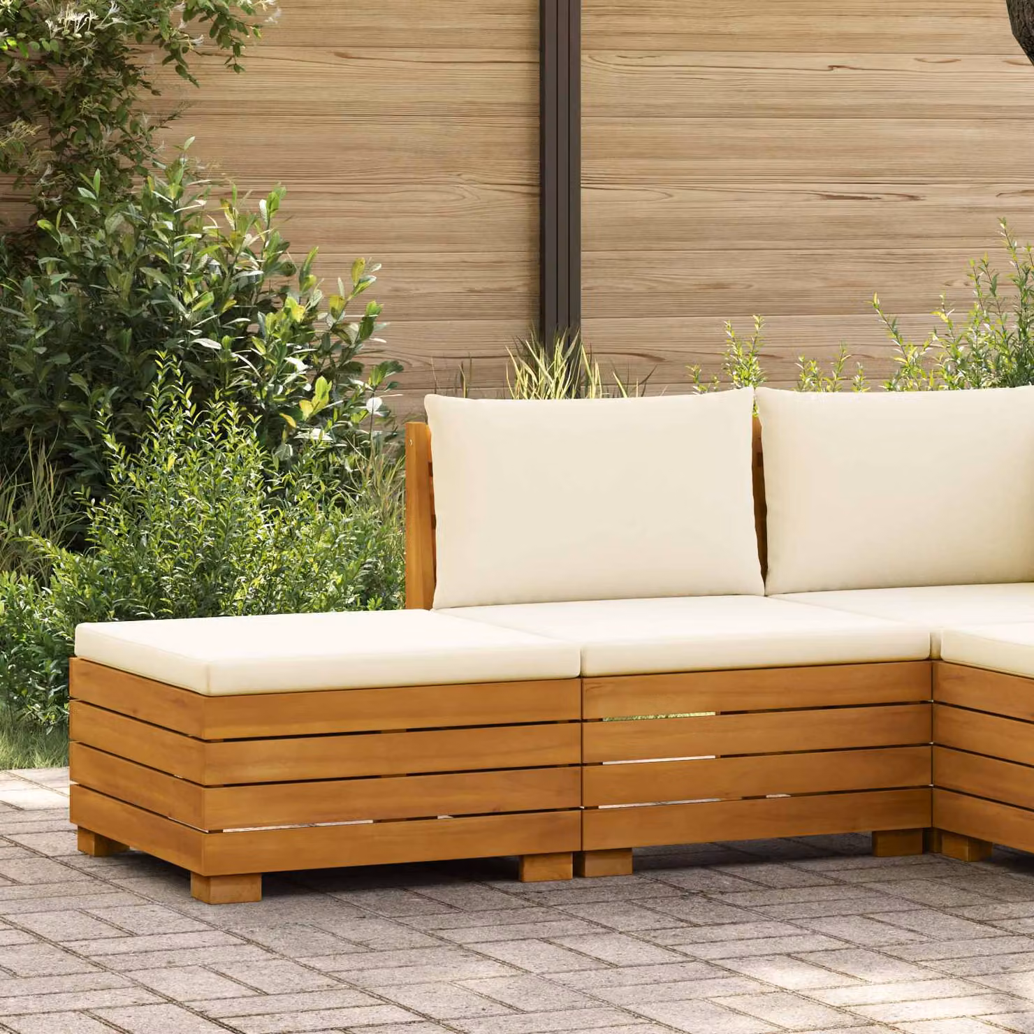 Set Lounge da Giardino vidaXL in Legno di Acacia con Divano a 2 Posti e Pouf, Marrone e Beige