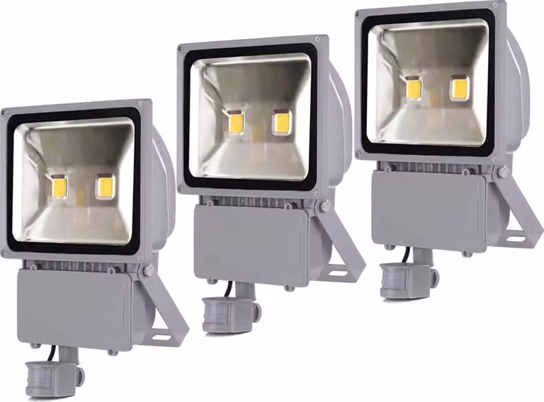 3 pezzi 100W LED Floodlight con sensore di movimento PIR, Greenmigo Bianco freddo Impermeabile IP65 Super luminoso Illuminazione di sicurezza per giardino, cortile, magazzino, piazza, cartellone pubblicitario
