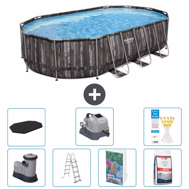 Bestway Power Steel, piscina ovale - 610x366x122 cm - composta da 6 parti, modello S649