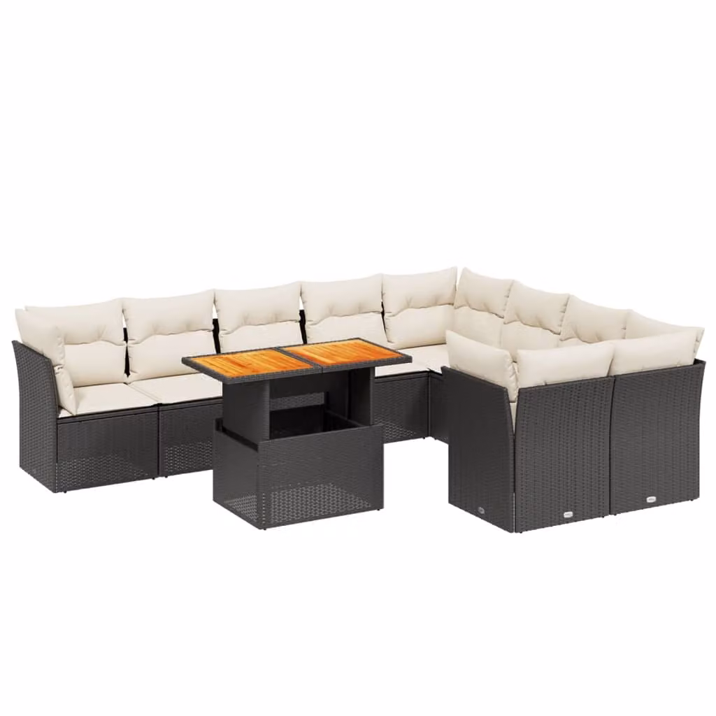 Set Divani da Giardino 10pz con Cuscini in Polyrattan Nero