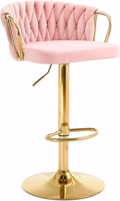 Sgabello da bar regolabile 49,5x50,5x77-98 cm in metallo velluto rosa