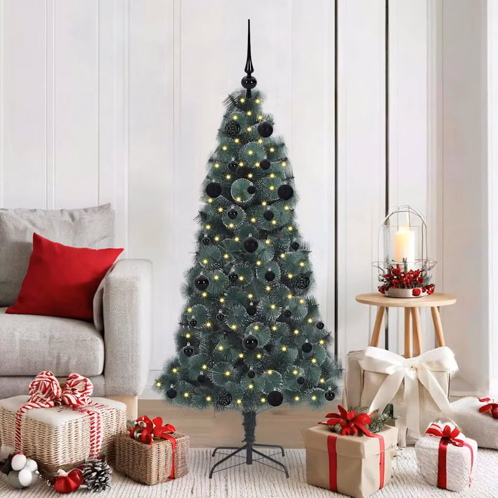 Albero di Natale artificiale pre-illuminato con LED vidaXL, colore verde, Altezza: 150 cm