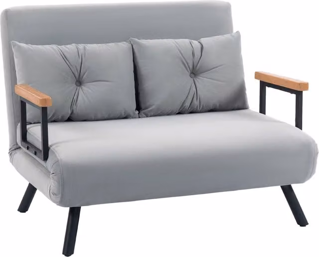 Divano Letto 3 in 1 con Schienale Regolabile e 2 Cuscini 102x73x81 cm in Tessuto Effetto Velluto Grigio Chiaro