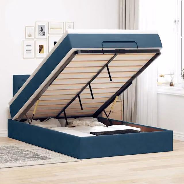 Letto con contenitore a sollevamento vidaXL in velluto blu scuro con materasso L 120 cm x P 200 cm