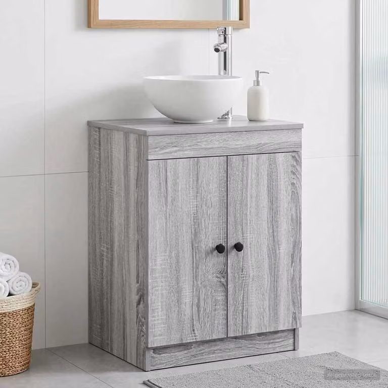 Mobile da bagno moderno vidaXL in legno e metallo, colore grigio e nero, L: 54 cm, P: 41 cm, H: 70 cm