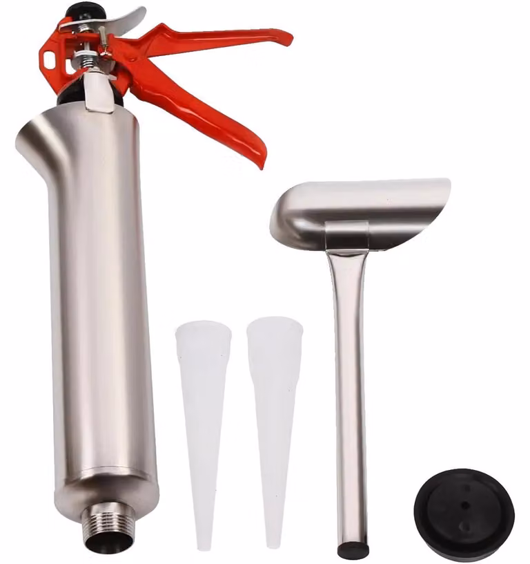 Pistola per stucco, in acciaio inossidabile, dimensioni 56 (lunghezza) x 22 (altezza) cm, adatta per giunti da 2-5 mm, lunghezza dell'ugello 15 cm, peso netto 1,1 kg