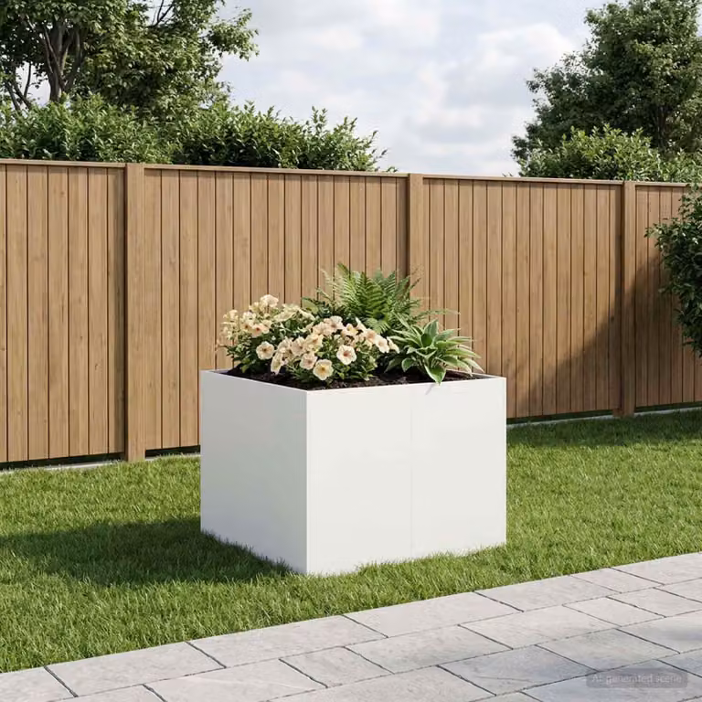 vidaXL Vaso da giardino in metallo Bianco L: 80 cm, P: 80 cm, H: 60 cm