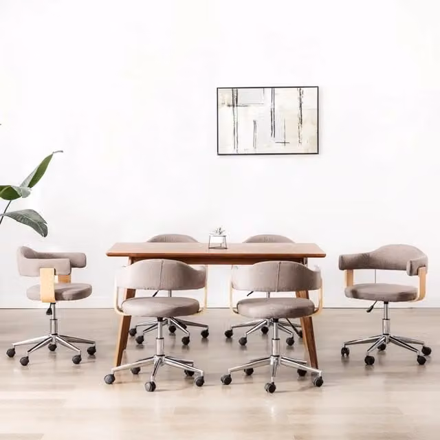 Set di 6 sedie da pranzo girevoli vidaXL in tessuto e legno, colore grigio talpa, design moderno con ruote per soggiorno e ufficio