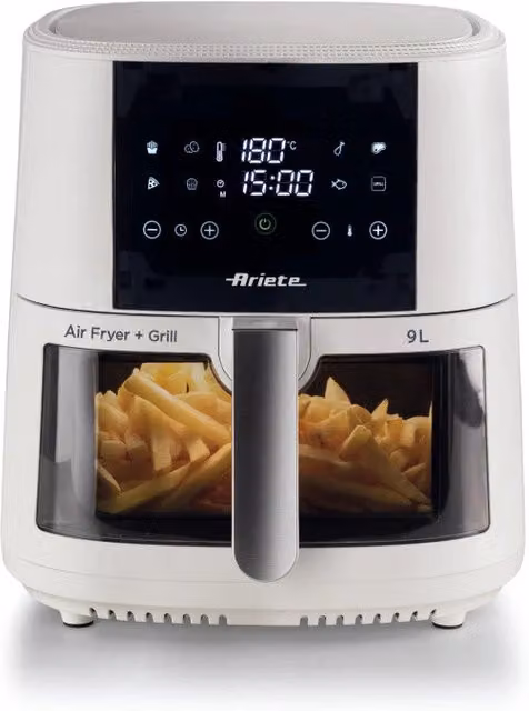 Friggitrice ad aria Ariete da 9L con display digitale, 1500W e cestello in vetro, colore bianco
