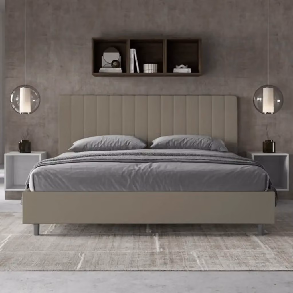 Letto matrimoniale king size Agueda Ityhome con contenitore imbottito in similpelle color beige L/P/H: 180 x 195 x 122 cm – 2
