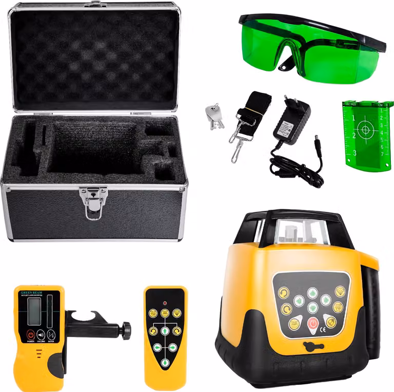 SucceBuy set di livelle laser rotanti con treppiede e asta di misurazione, raggio laser verde, portata fino a 500 m, inclinazione regolabile, rotazione di 360 gradi, angolo di scansione variabile, telecomando e custodia per il trasporto in dotazione