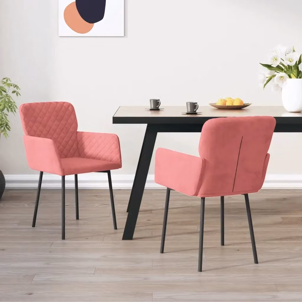 Set di 2 sedie da pranzo e cucina in velluto rosa con design moderno e struttura in metallo – 2