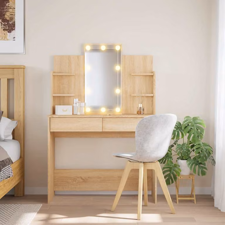 vidaXL Toeletta con Luci LED in Rovere Sonoma, Colore Marrone, L: 96 cm, P: 40 cm, H: 142 cm