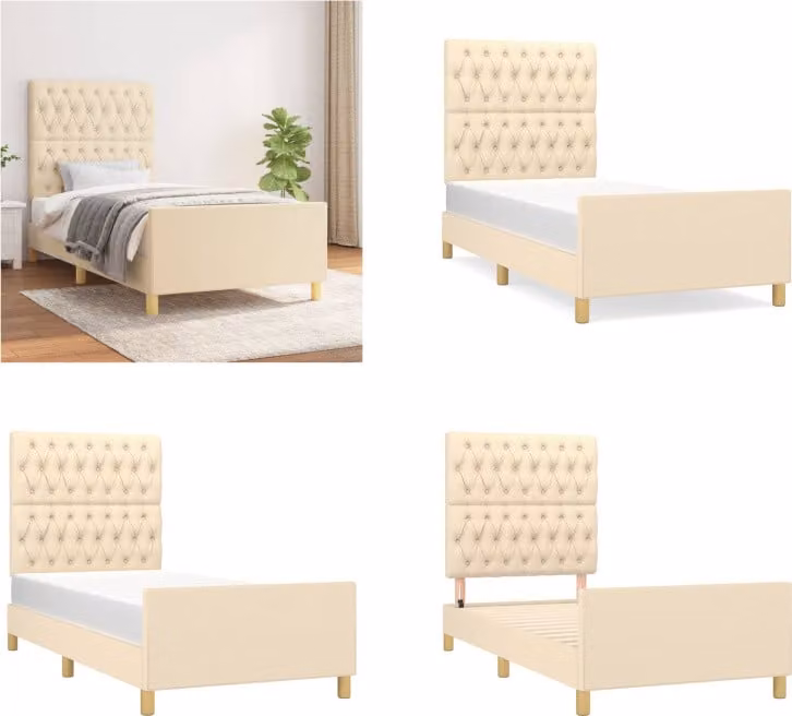 vidaXL Struttura letto con testiera crema 100x200 cm in tessuto - Struttura letto con testiera - Struttura letto con testiera - Struttura letto - Letto con testiera