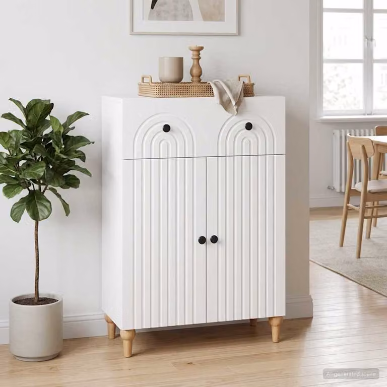 Credenza moderna vidaXL in legno MDF bianco con ante a battente L/P/H: 66 x 34,5 x 90 cm