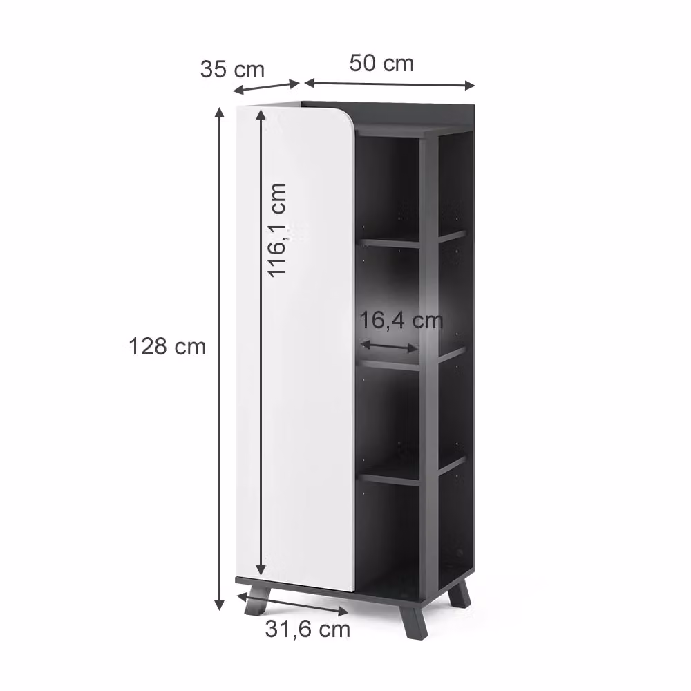 Mobiletto Vicco Karen Antracite e Bianco con ante a battente e vani aperti per bagno L: 128 cm, P: 50 cm, H: 35 cm – 2